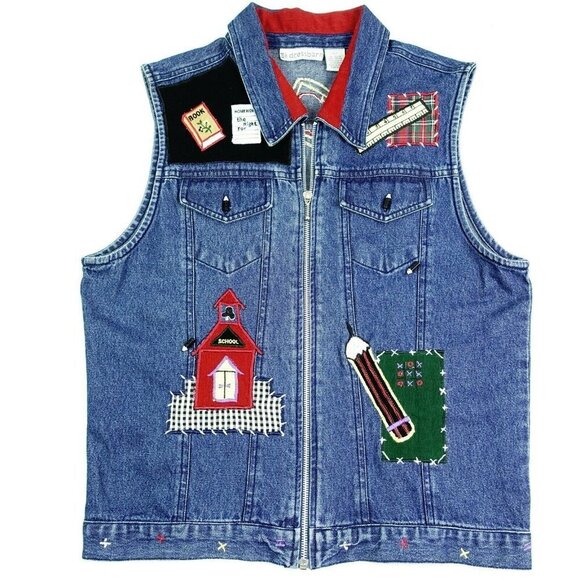 Denim Sleeveless  Embellished Vest Dressbarn Cotton Size L Large - Picture 1 of 4